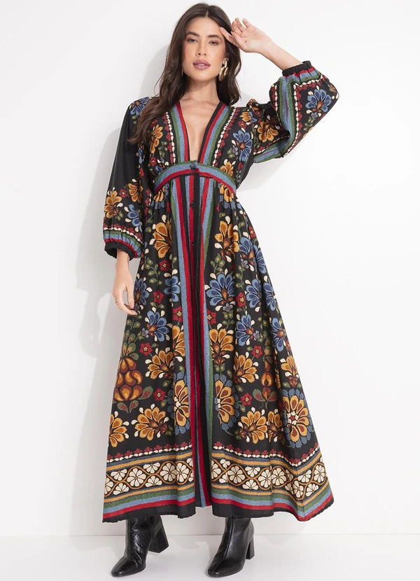 Farm - Vestido Longo Lenco Latina Preto 3