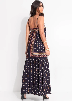 Farm - Vestido Longo Lenco Lili Preto - FARM