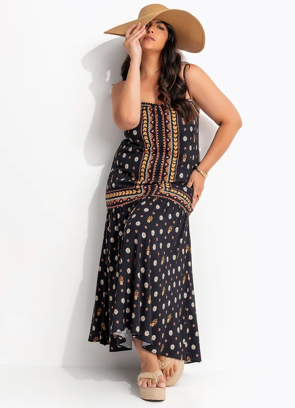 Farm - Vestido Longo Lenco Lili Preto 11