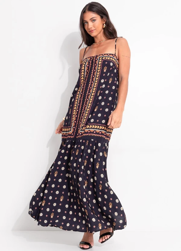 Farm - Vestido Longo Lenco Lili Preto 3