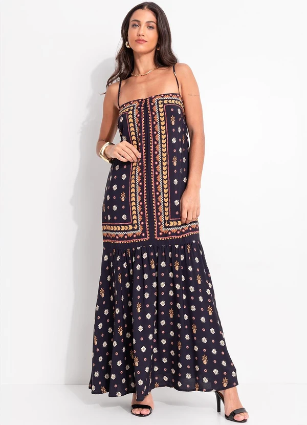 Farm - Vestido Longo Lenco Lili Preto 4