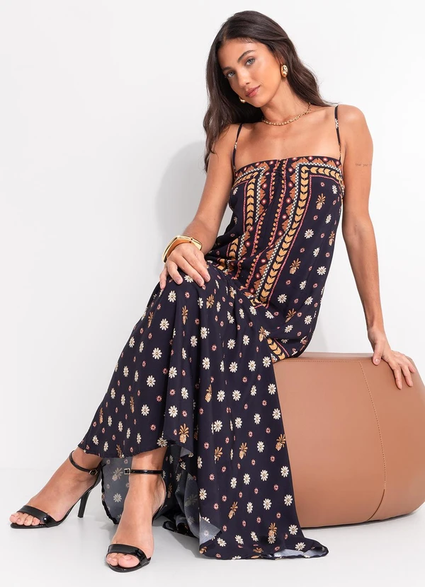 Farm - Vestido Longo Lenco Lili Preto 6