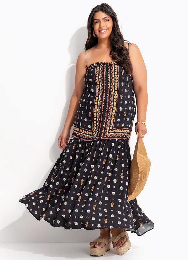 Farm - Vestido Longo Lenco Lili Preto 9