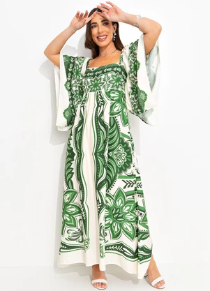 Farm - Vestido Longo Lenço Madri Verde - FARM