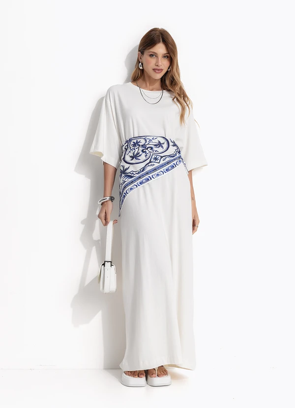 Farm - Vestido Longo Lenço Maravilha Off White