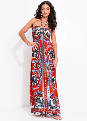 Farm - Vestido Longo Lenço Nautico Vermelho - FARM
