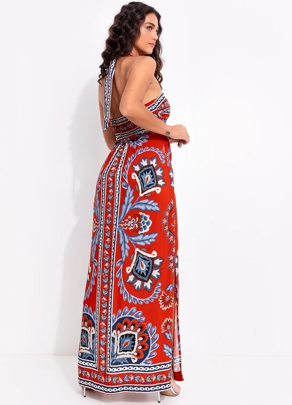 Farm - Vestido Longo Lenço Nautico Vermelho 2