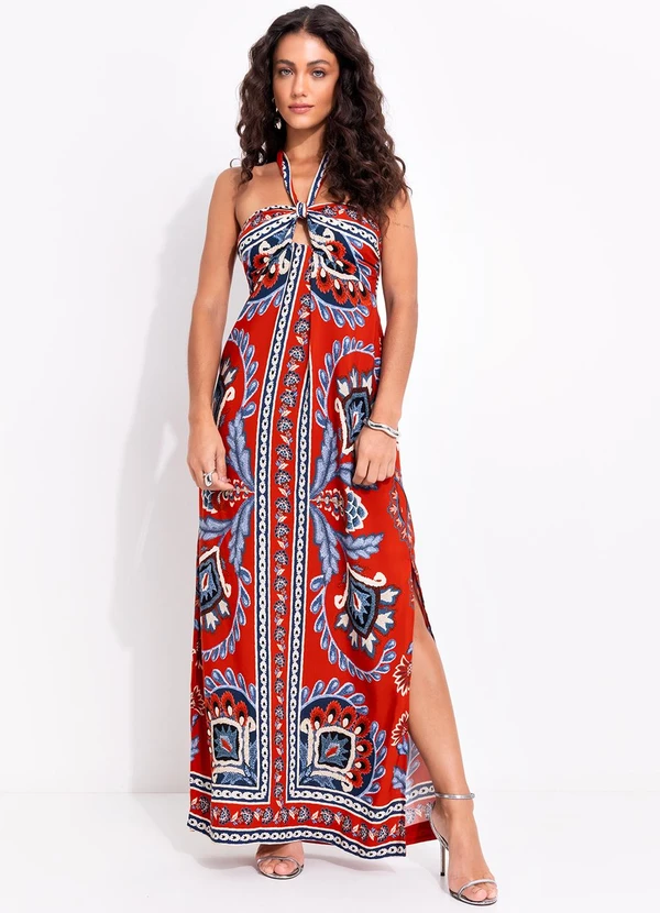 Farm - Vestido Longo Lenço Nautico Vermelho 3