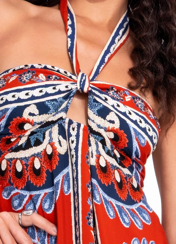 Farm - Vestido Longo Lenço Nautico Vermelho 4