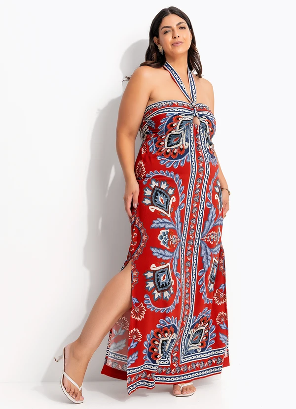 Farm - Vestido Longo Lenço Nautico Vermelho 6