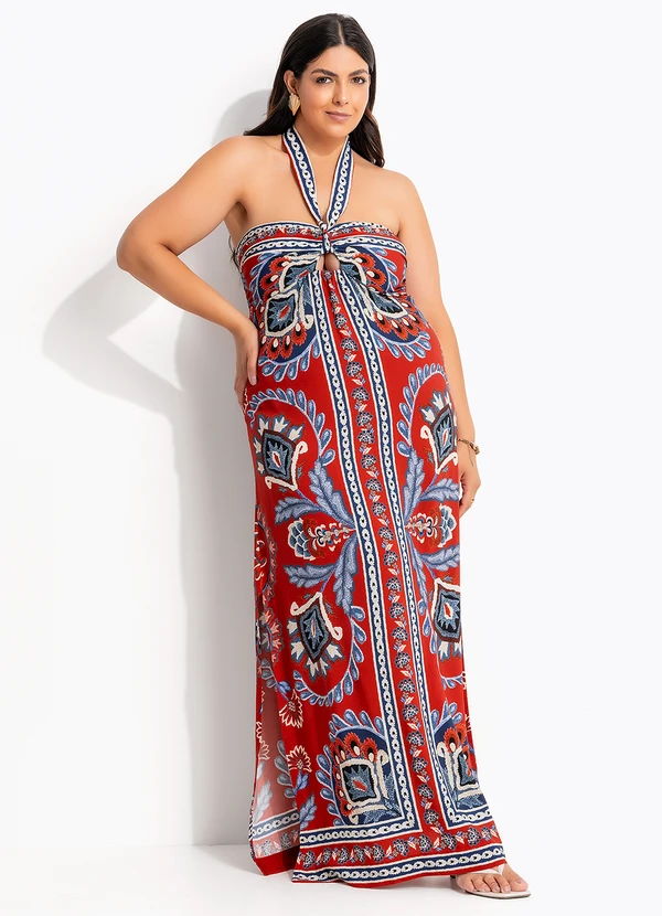 Farm - Vestido Longo Lenço Nautico Vermelho 8