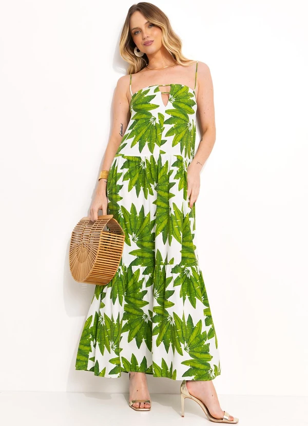 Farm - Vestido Longo Leque de Palmeira Verde