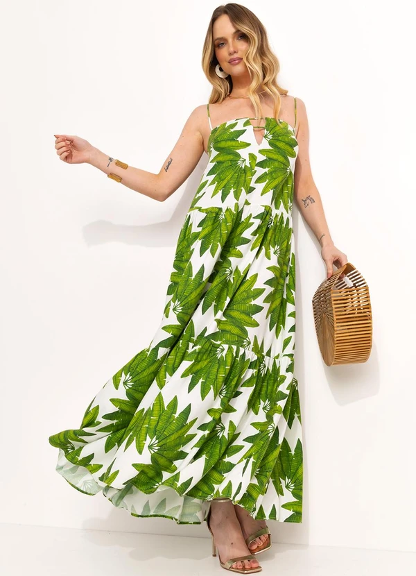 Farm - Vestido Longo Leque de Palmeira Verde 3