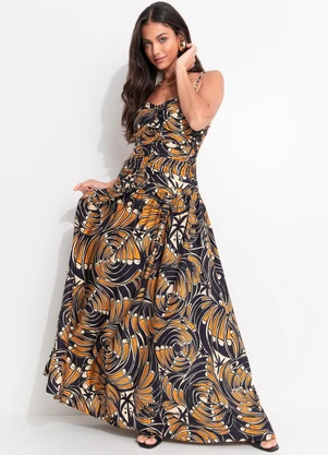 Farm - Vestido Longo Leque de Tucano Preto - FARM