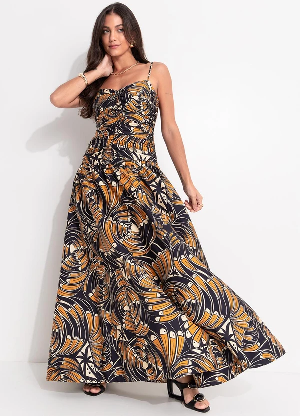 Farm - Vestido Longo Leque de Tucano Preto 3