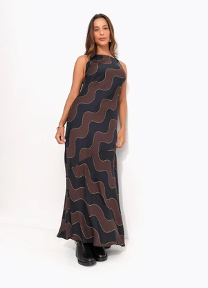 Farm - Vestido Longo Listra Ilhéus Preto - FARM