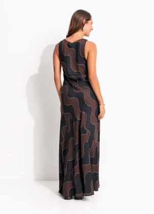 Farm - Vestido Longo Listra Ilhéus Preto - FARM