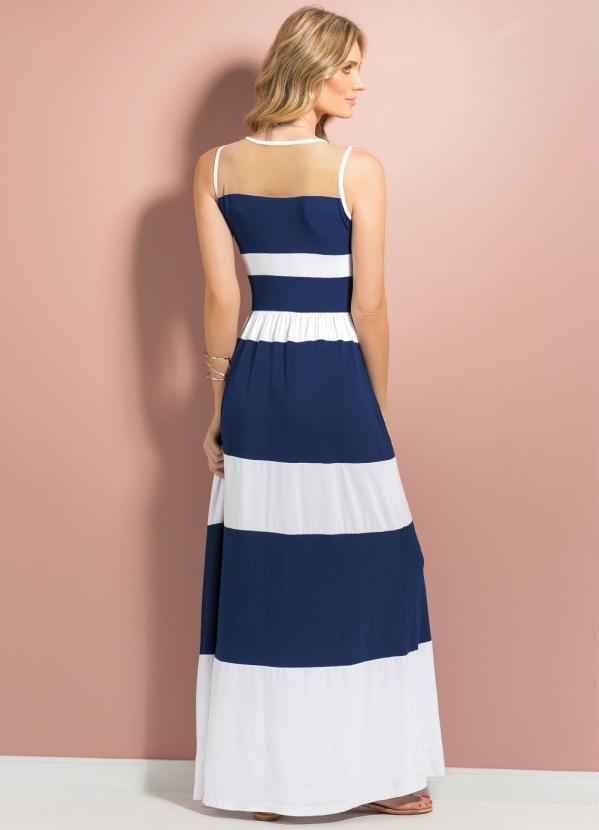 Quintess - Vestido Longo Listrado Azul e Branco 2