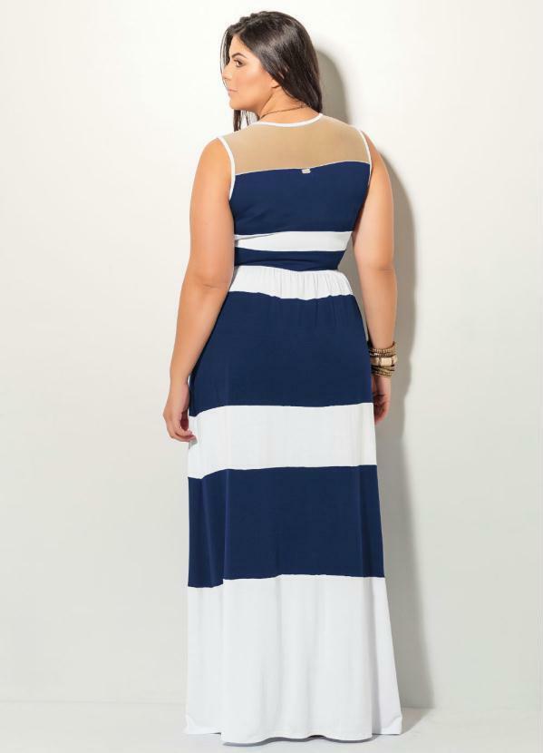 Quintess - Vestido Longo Listrado Azul e Branco 5