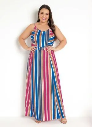 Moda Pop - Vestido Longo Listrado com Alças Finas - MODA POP