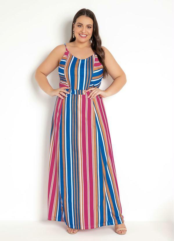 Moda Pop - Vestido Longo Listrado com Alças Finas