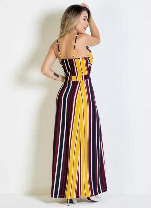 Moda Pop - Vestido Longo Listrado com Alças - MODA POP