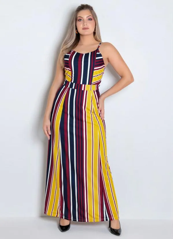 Moda Pop - Vestido Longo Listrado com Alças 3