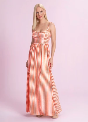 Angel - Vestido Longo Listrado Cotton Touch Laranja - ANGEL