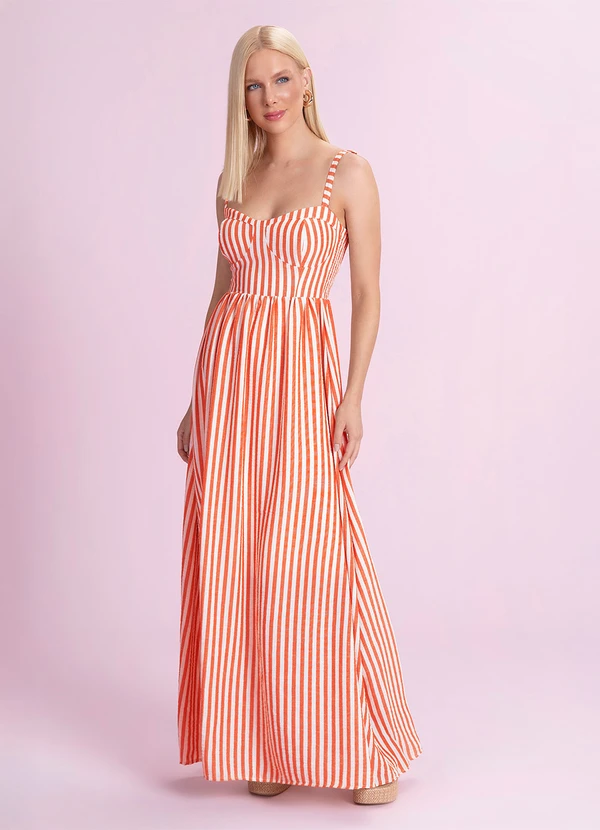 Angel - Vestido Longo Listrado Cotton Touch Laranja