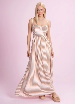 Angel - Vestido Longo Listrado Cotton Touch Marrom - ANGEL