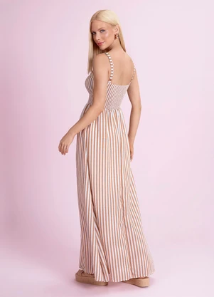 Angel - Vestido Longo Listrado Cotton Touch Marrom - ANGEL
