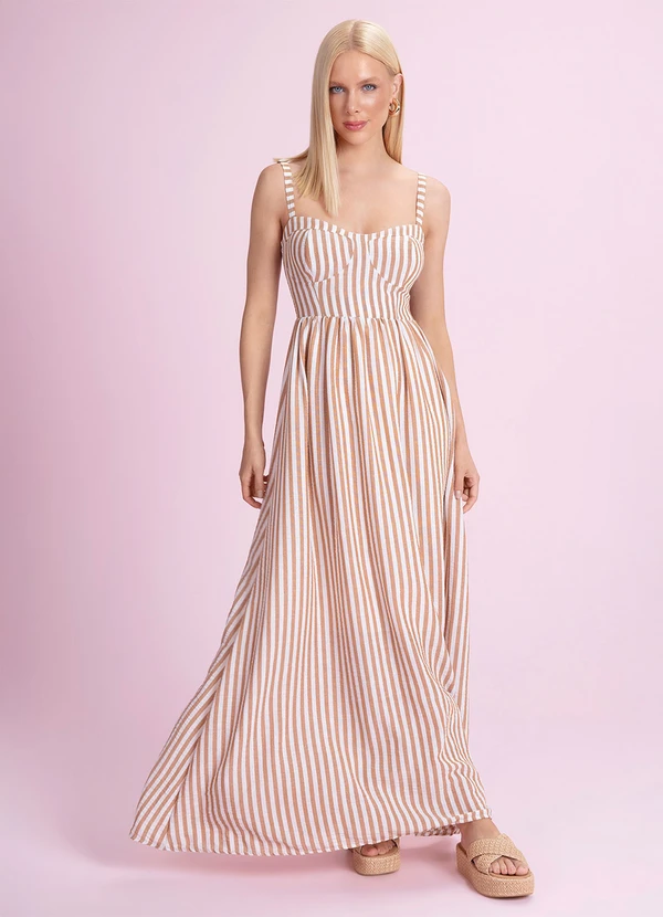 Angel - Vestido Longo Listrado Cotton Touch Marrom
