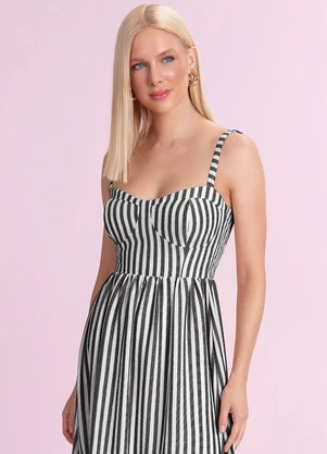 Angel - Vestido Longo Listrado Cotton Touch Preto - ANGEL