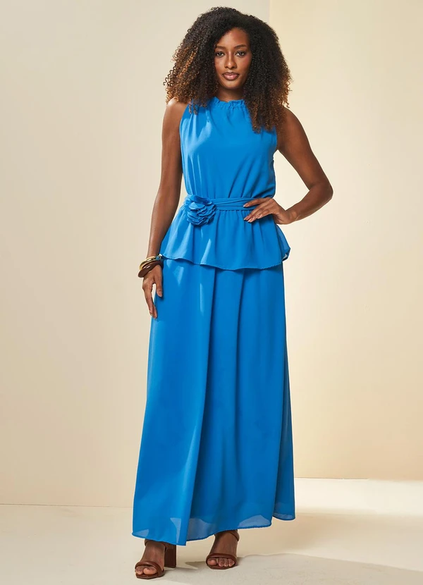 Doce Trama - Vestido Longo Lusitana com Babado Azul 3