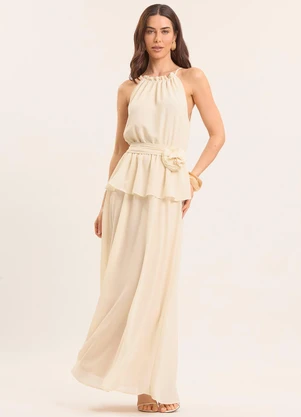 Doce Trama - Vestido Longo Lusitana com Babado Branco - DOCE TRAMA