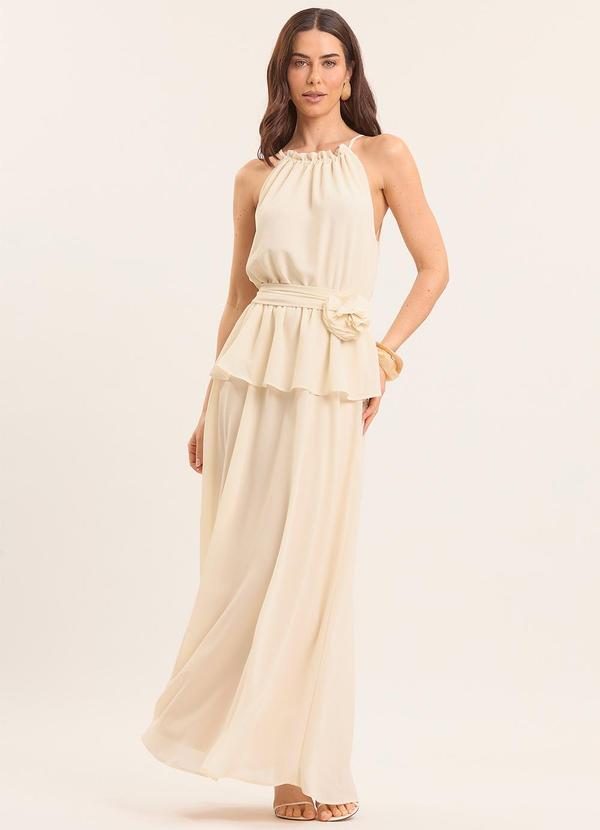 Doce Trama - Vestido Longo Lusitana com Babado Branco 1