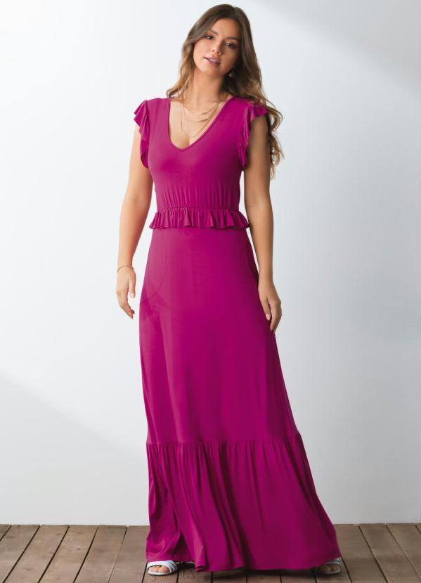 Outlet - Vestido Longo Magenta com Babados 5