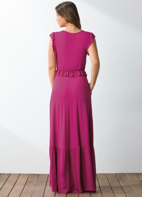 Outlet - Vestido Longo Magenta com Babados 4