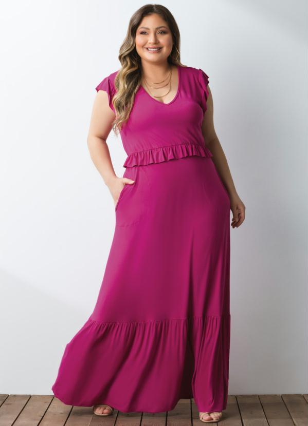 Outlet - Vestido Longo Magenta com Babados 2