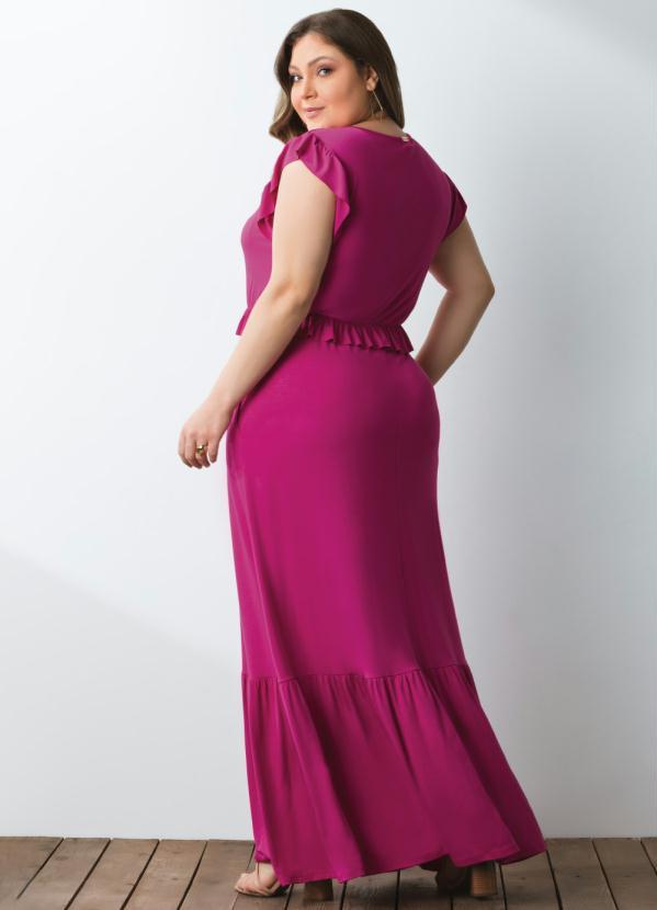 Outlet - Vestido Longo Magenta com Babados 1