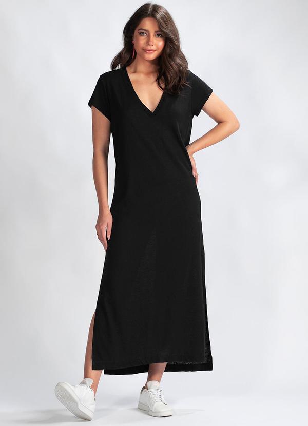 Animale Jeans Vestido Longo Malha com Fenda Preto