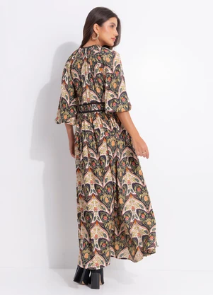Farm - Vestido Longo Manga Andorinha Preto - FARM