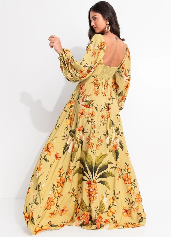 Farm - Vestido Longo Manga Bosque Chic Verde 2