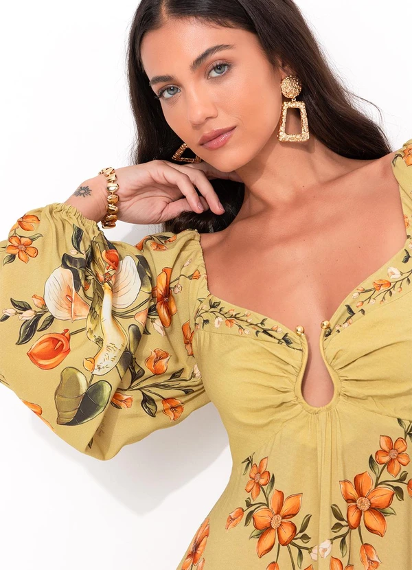 Farm - Vestido Longo Manga Bosque Chic Verde 6