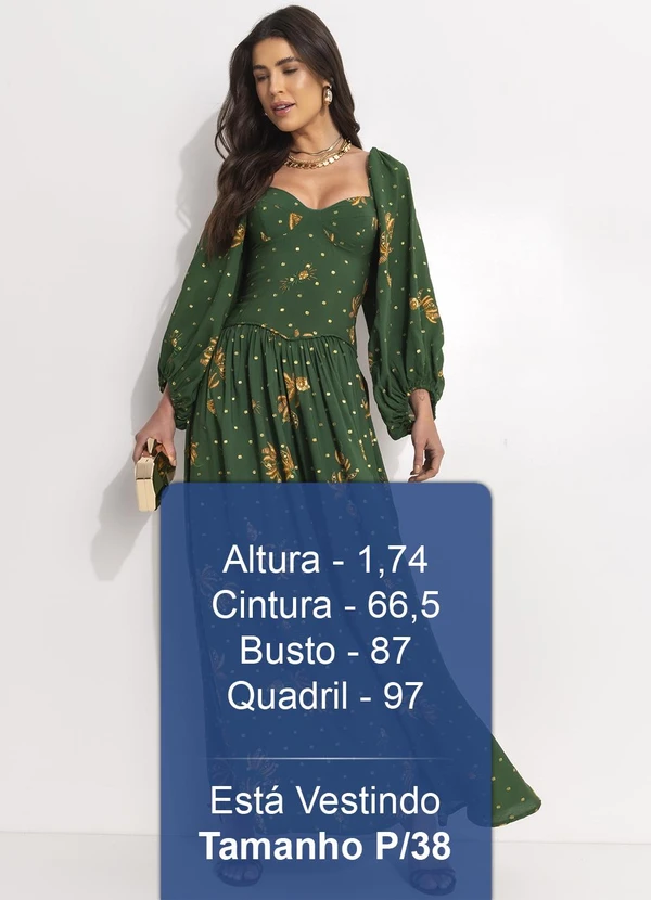 Farm - Vestido Longo Manga Brilho de Banana Verde 6