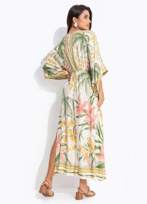 Farm - Vestido Longo Manga Capri Bege - FARM