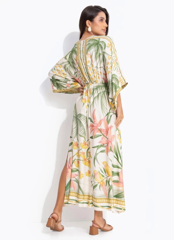 Farm - Vestido Longo Manga Capri Bege 2