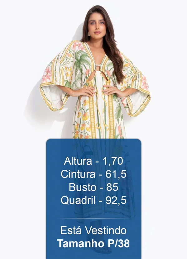 Farm - Vestido Longo Manga Capri Bege 4