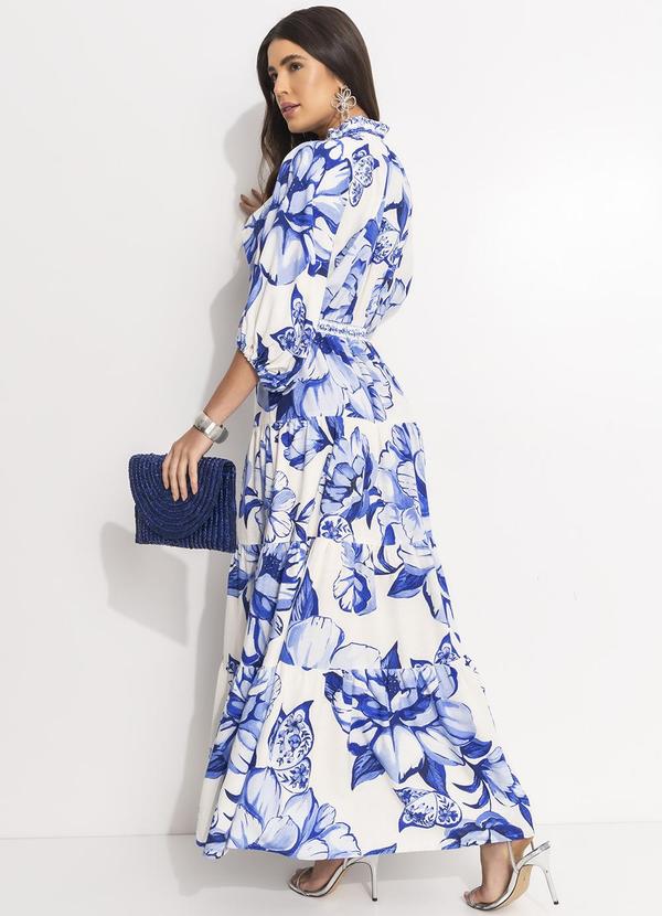 Farm - Vestido Longo Manga Chita Porcelana Off White 2