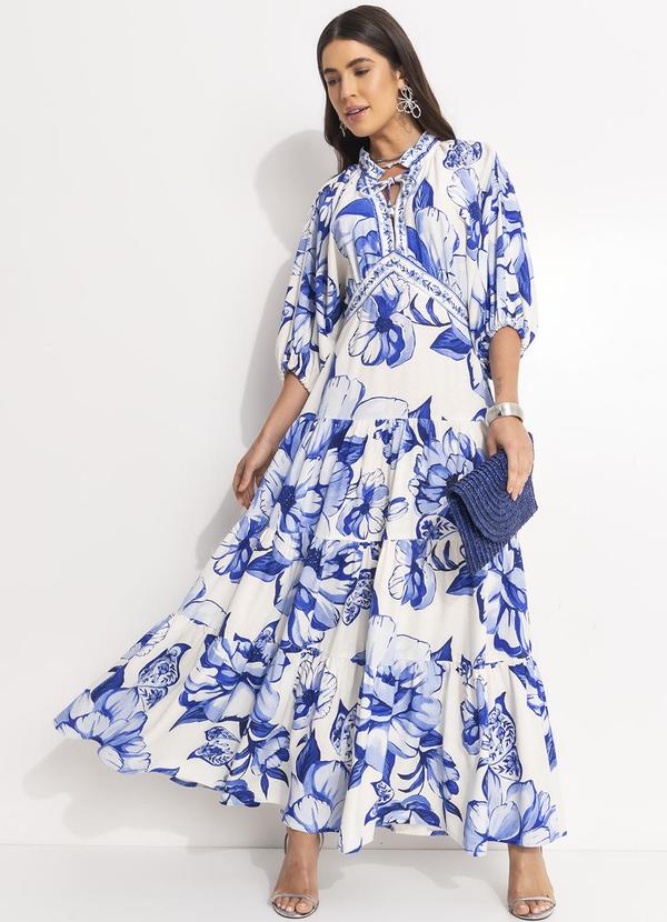 Farm - Vestido Longo Manga Chita Porcelana Off White 3